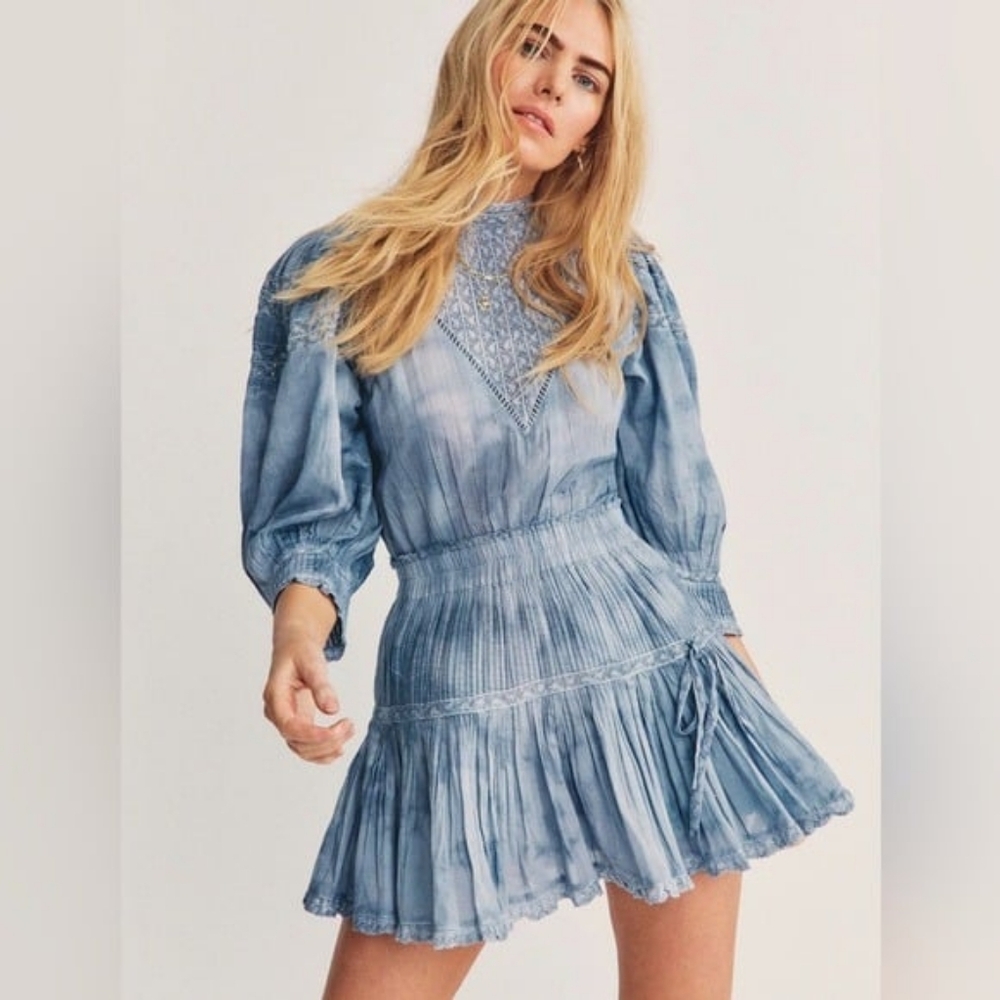 Loveshackfancy Viola Elegant Pasific Indio Dyed Sleeve Cotton Mini Dress XS
